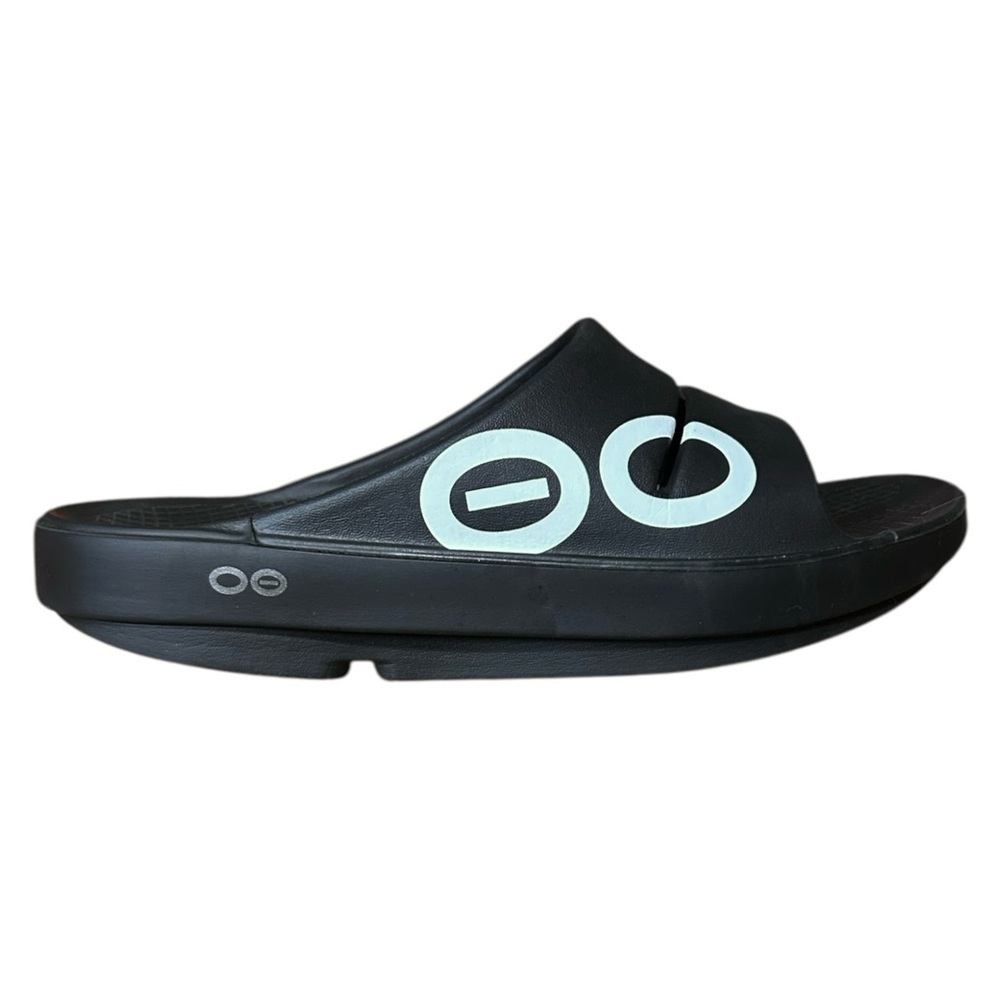 OOFOS Black w/ White Ooahh Unisex Sport Slip On Slide Sandal sz Men 8 - Women 10 - Picture 2 of 9